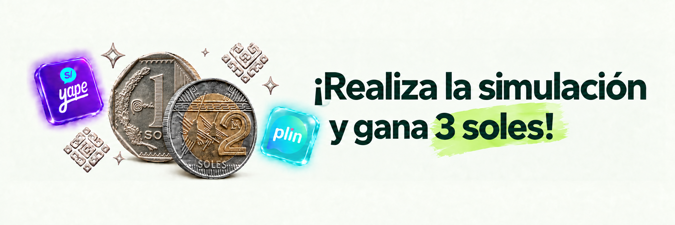 ¡Realiza la simulación y gana 3 soles! Monedas de uno y dos soles junto a Yape y Plin.